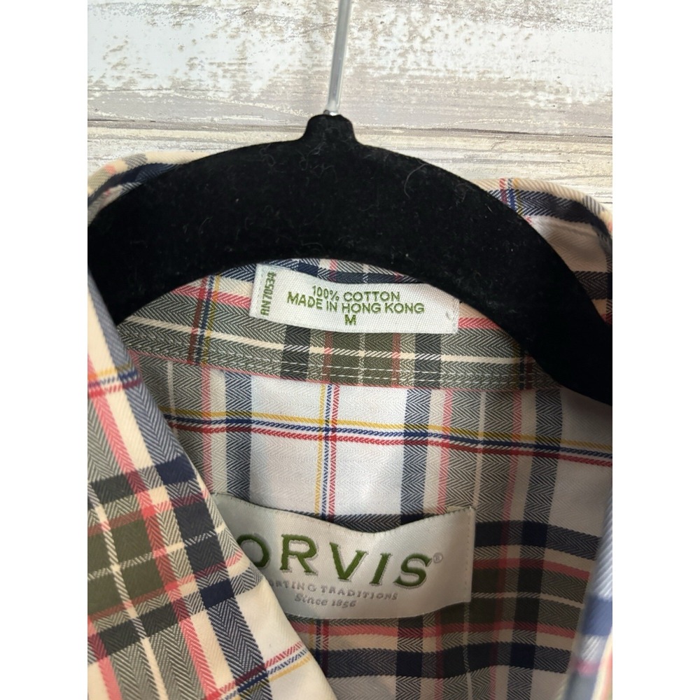 Orvis Men's Sz M Plaid Cotton Button Up Shirt Long‎ Sleeve Orange Blue - Picture 4 of 8